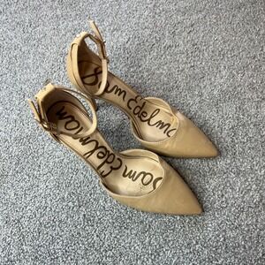 Sam Edelman heels Women's 8 Tan Leather Pointed Toe D'Orsay Ankle Strap Pumps